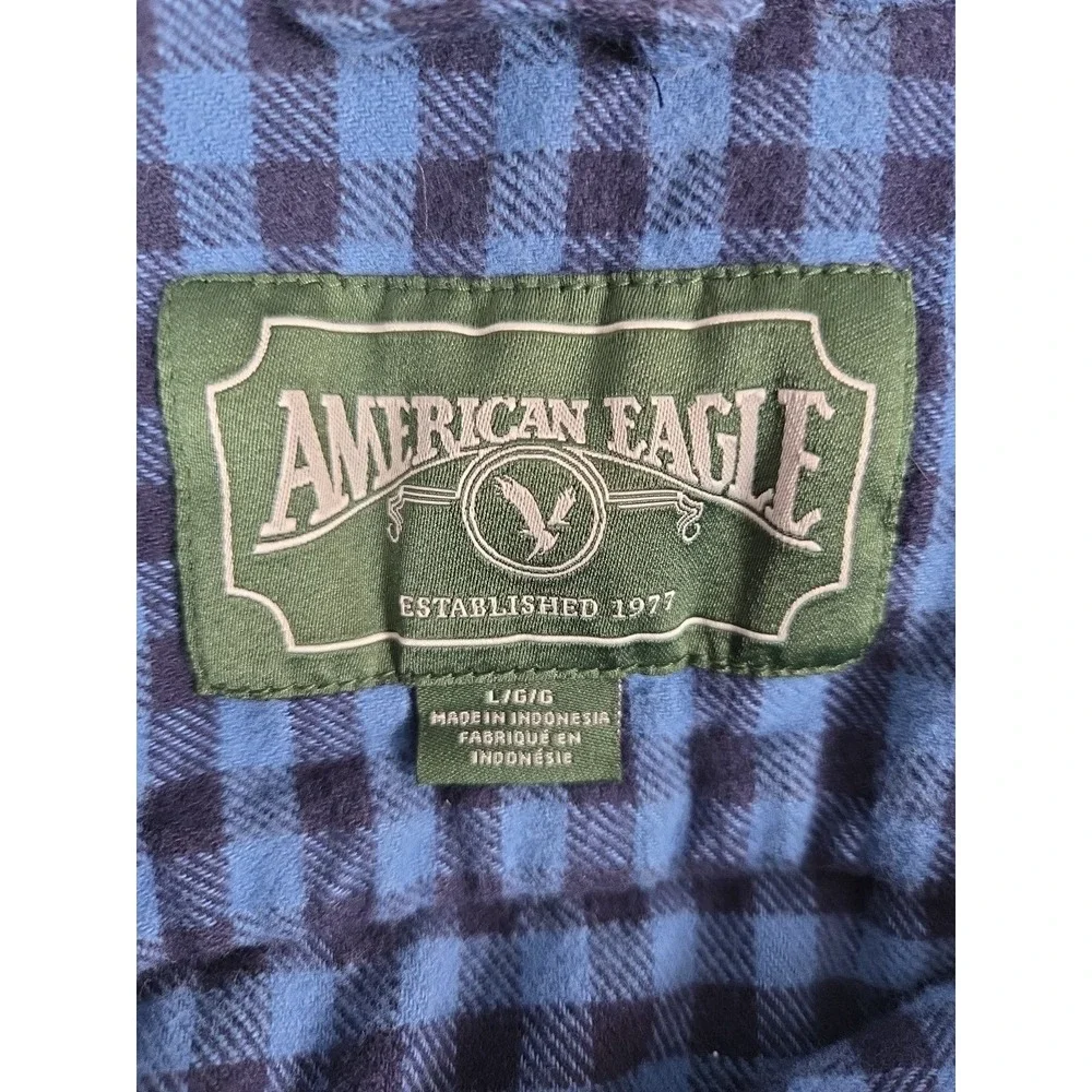 American Eagle Shirt Mens L Blue Gingham Check Button Up Classiccore Flannel Y2K
